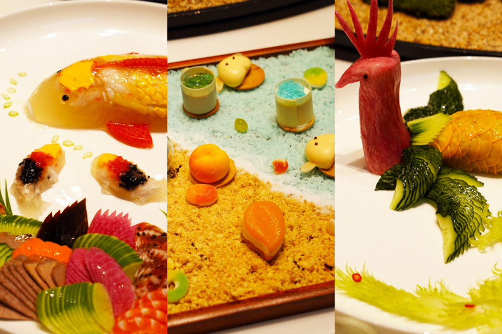 大觀樓長聯(lián)宴。從左至右依次為翠羽丹霞、四圍香稻、西翥靈儀。供圖